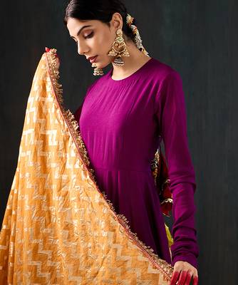 Purple plain cotton silk anarkali 5