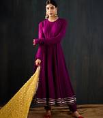 Purple plain cotton silk anarkali
