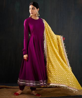 Purple plain cotton silk anarkali 2
