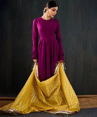 Purple plain cotton silk anarkali 3