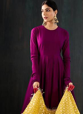 Purple plain cotton silk anarkali 4