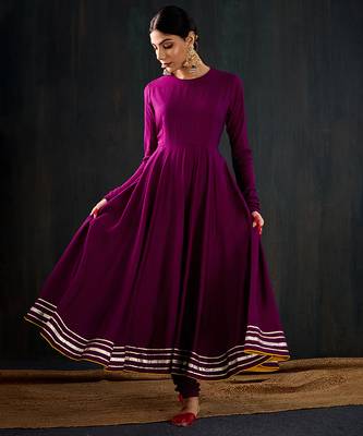 Purple plain cotton silk anarkali 5