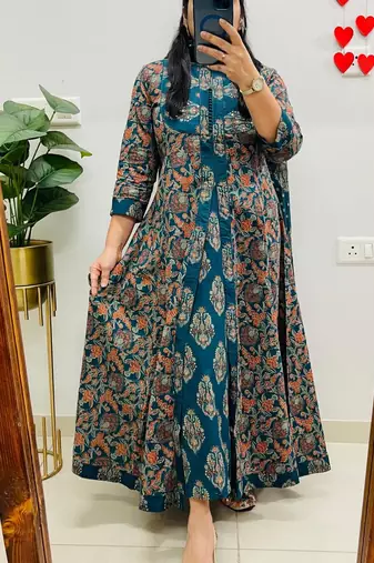 women pure cotton printed blue kurta with pant and dupatta