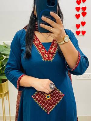 Blue Women  Cotton Printed Kurta With Pant And Dupatta 3