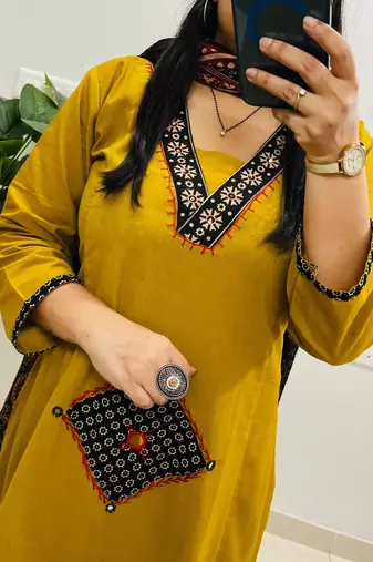 Yellow Women  Cotton Printed Kurta With Pant And Dupatta
