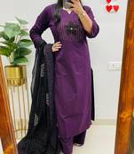 Black Women Pure Cotton Embroideredry Kurta With Pant And Dupatta