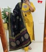 Yellow Women Pure Cotton Embroideredry Kurta With Pant And Dupatta