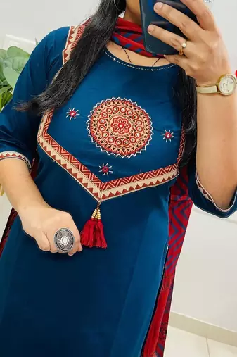 Blue Women  Cotton Embroideredry Kurta With Pant And Dupatta