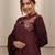women pure cotton embroidery maroon kurta with pant and dupatta