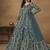 Teal blue embroidered net anarkali suit