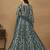 Teal blue embroidered net anarkali suit