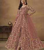 Pink embroidered net anarkali suit