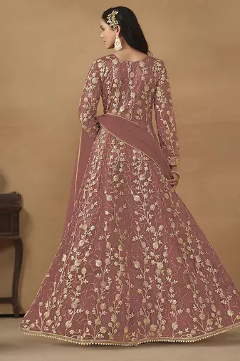Pink embroidered net anarkali suit