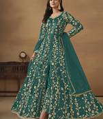 Green embroidered net anarkali suit