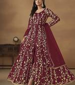 Maroon embroidered net anarkali suit