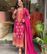 Pink Women Silk Embroideredry Kurta With Pant And Dupatta