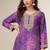 Purple digital print & embroidered chinon silk palazzo suit