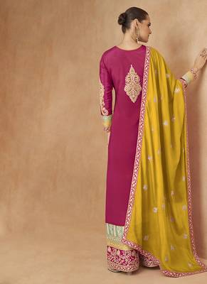Pink embroidered chinon silk palazzo suit 2