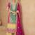 Sea green embroidered chinon silk palazzo suit