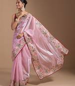 ethnic motifs embroidered georgette saree in pink