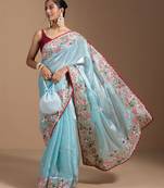 ethnic motifs embroidered georgette saree in sky