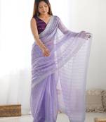 ethnic motifs embroidered georgette saree in lavender