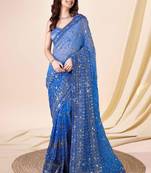 ethnic motifs embroidered georgette saree in blue