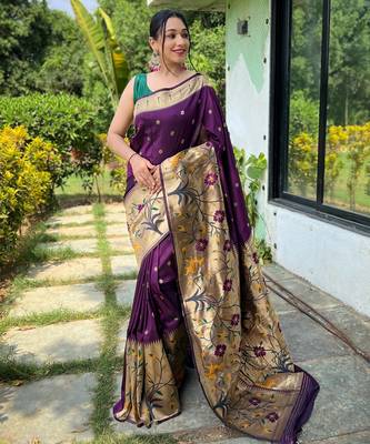 Wine woven paithani silk saree with blouse piece 1