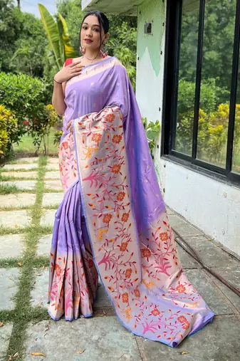 Purple woven paithani silk saree with blouse piece