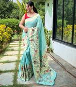 Sky blue woven paithani silk saree with blouse piece