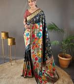 Black woven paithani silk saree with blouse piece