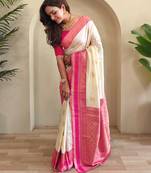 Cream woven silk saree with blouse piece