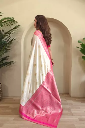 Cream woven silk saree with blouse piece