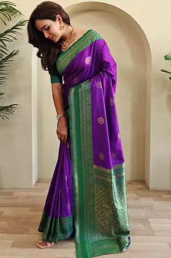 Purple woven silk saree with blouse piece