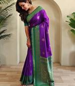Purple woven silk saree with blouse piece