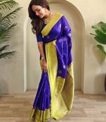 Blue woven silk saree with blouse piece