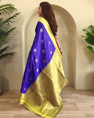 Blue woven silk saree with blouse piece 2