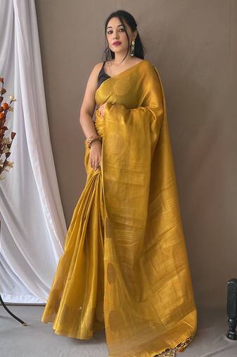 Gold woven tissue saree with blouse piece
