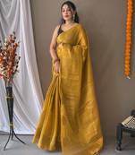 Gold woven tissue saree with blouse piece