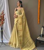 Beige woven tissue saree with blouse piece