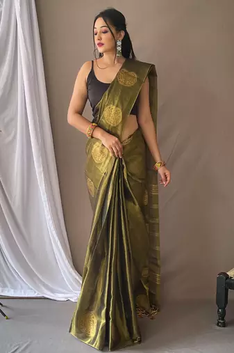 Mehendi woven tissue saree with blouse piece