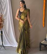 Mehendi woven tissue saree with blouse piece
