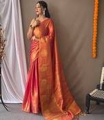 Pink woven tissue saree with blouse piece