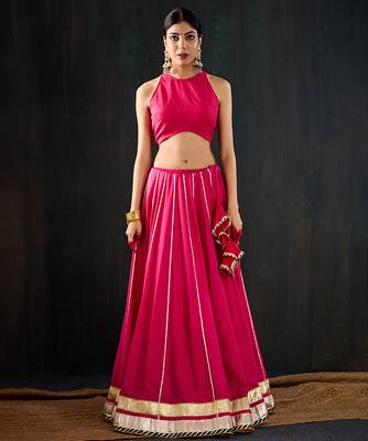 rani pink embroidered cotton silk Lehenga 1