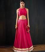 rani pink embroidered cotton silk Lehenga