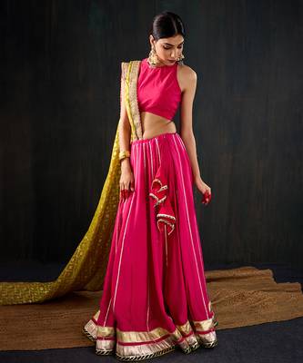 rani pink embroidered cotton silk Lehenga 2