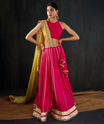 rani pink embroidered cotton silk Lehenga 4