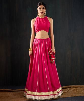 rani pink embroidered cotton silk Lehenga 1
