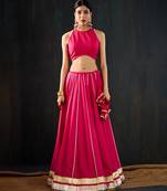 rani pink embroidered cotton silk Lehenga
