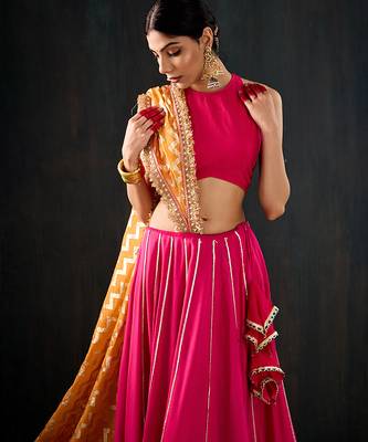 rani pink embroidered cotton silk Lehenga 3